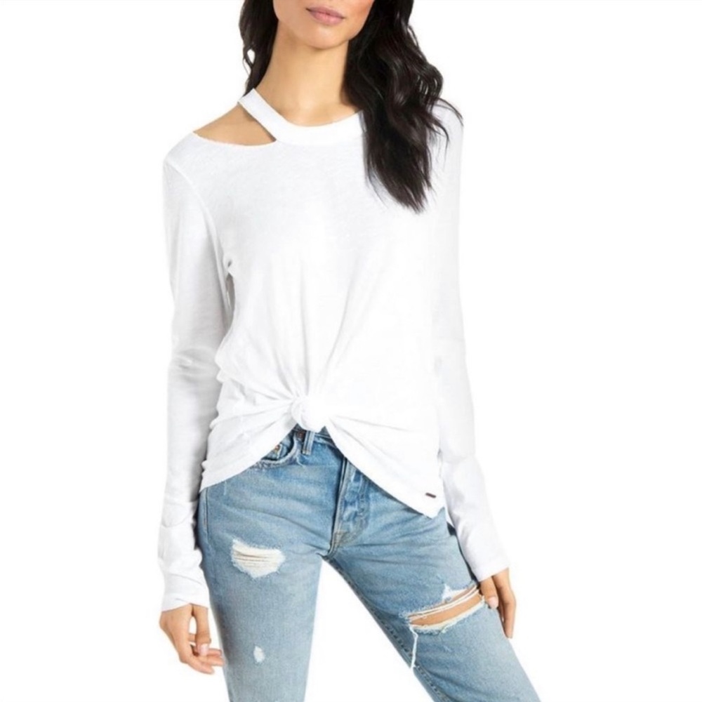 n:PHILANTHROPY l M Alexa Distressed Asymmetrical Crew Neckline Long Sleeve Tee
